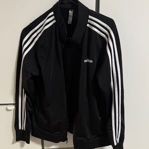 Adidas Men's Black Bomber Jacket with White Stripes